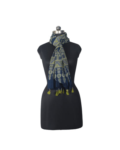 Ajrakh Rayon Screen Print Hand Printed Stole  - 2.1 Mtr Length   -  SKU : RD25702F