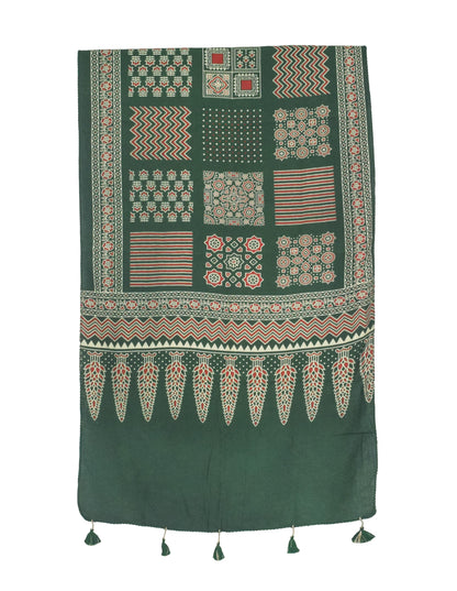 Ajrakh Rayon Screen Print Hand Printed Stole  - 2.1 Mtr Length   -  SKU : RD25702D