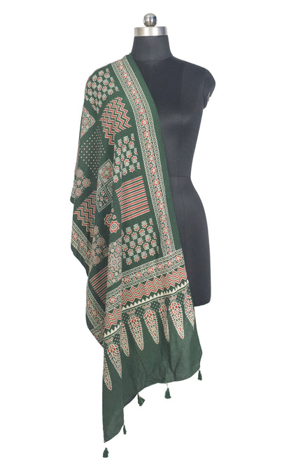 Ajrakh Rayon Screen Print Hand Printed Stole  - 2.1 Mtr Length   -  SKU : RD25702D