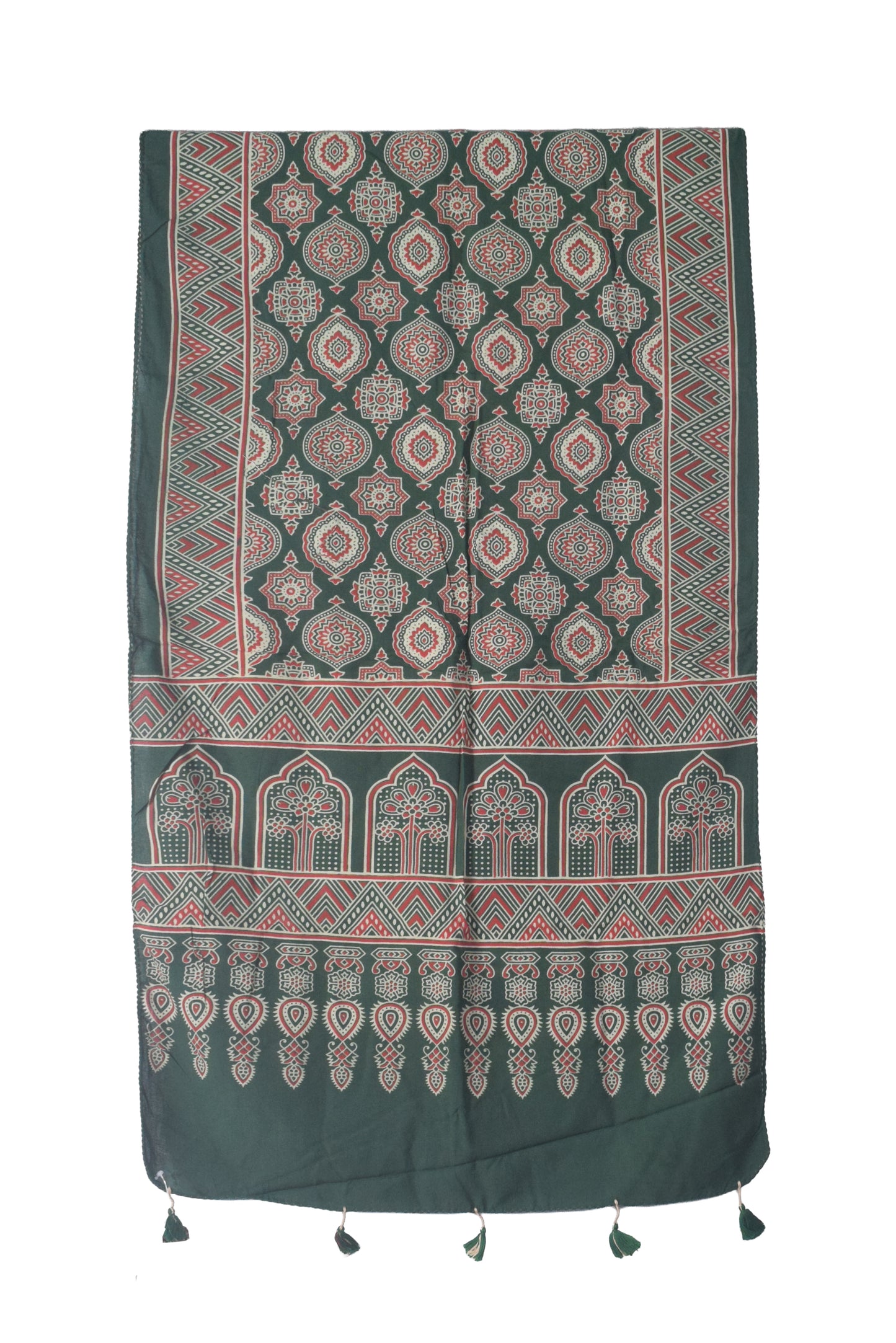 Ajrakh Rayon Screen Print Hand Printed Stole  - 2.1 Mtr Length   -  SKU : RD25702G