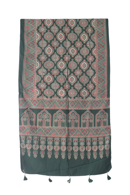 Ajrakh Rayon Screen Print Hand Printed Stole  - 2.1 Mtr Length   -  SKU : RD25702G