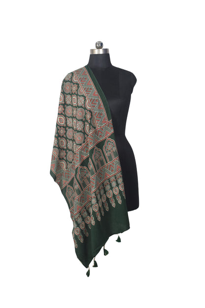 Ajrakh Rayon Screen Print Hand Printed Stole  - 2.1 Mtr Length   -  SKU : RD25702G