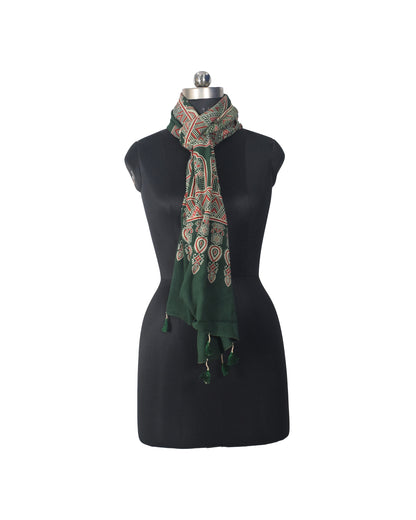 Ajrakh Rayon Screen Print Hand Printed Stole  - 2.1 Mtr Length   -  SKU : RD25702G
