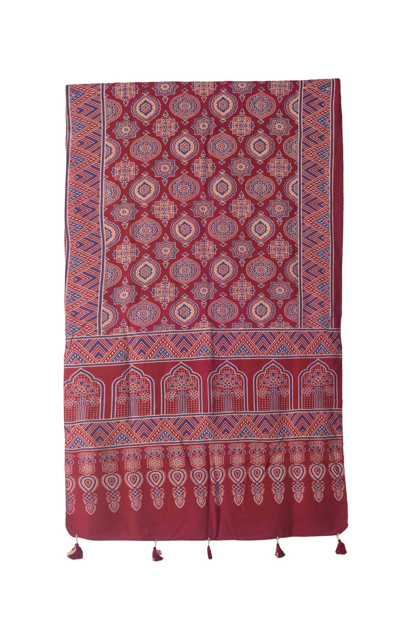 Ajrakh Rayon Screen Print Hand Printed Stole  - 2.1 Mtr Length   -  SKU : RD25702B