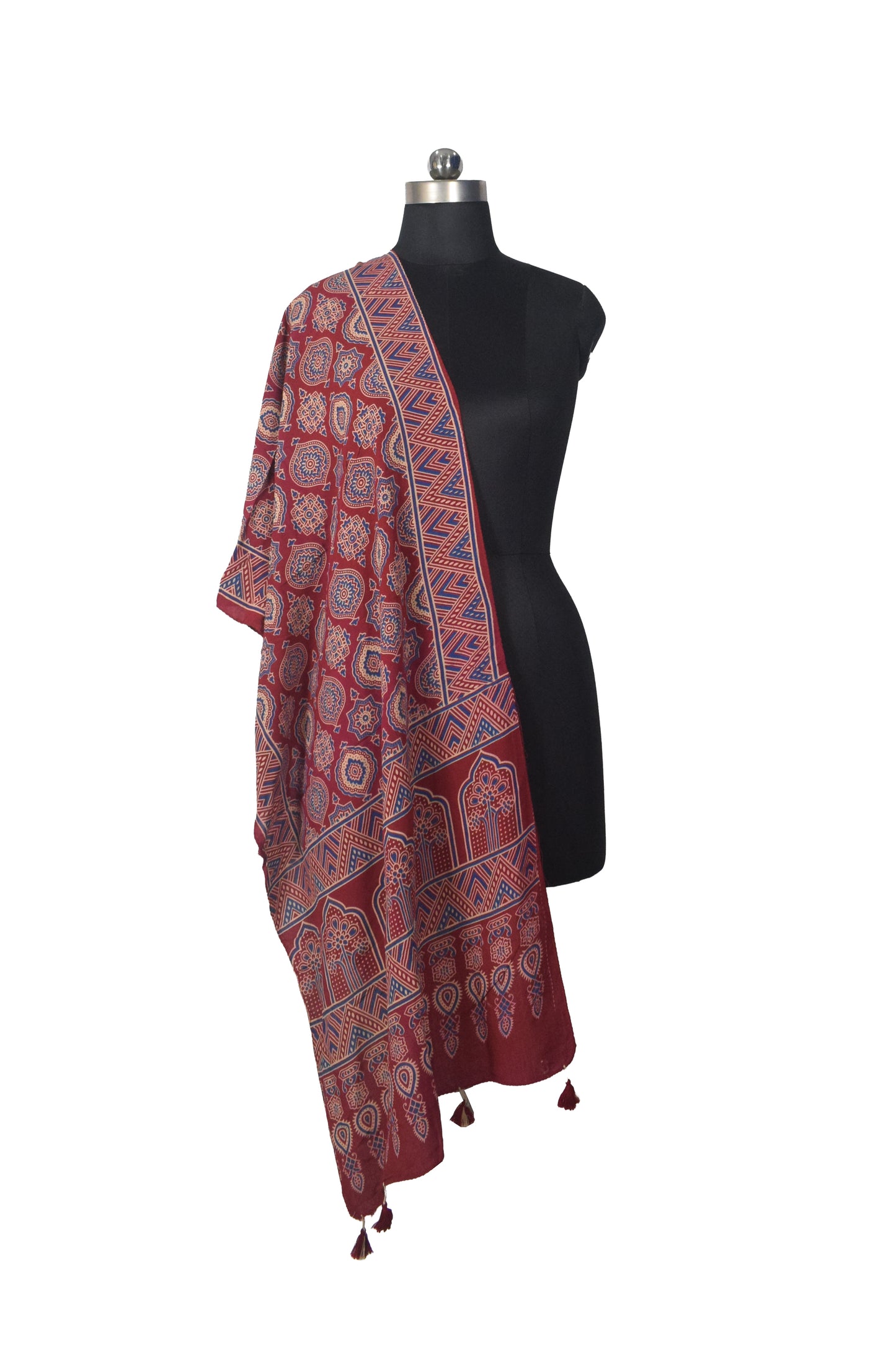 Ajrakh Rayon Screen Print Hand Printed Stole  - 2.1 Mtr Length   -  SKU : RD25702B