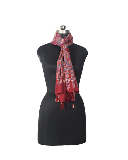 Ajrakh Rayon Screen Print Hand Printed Stole  - 2.1 Mtr Length   -  SKU : RD25702B