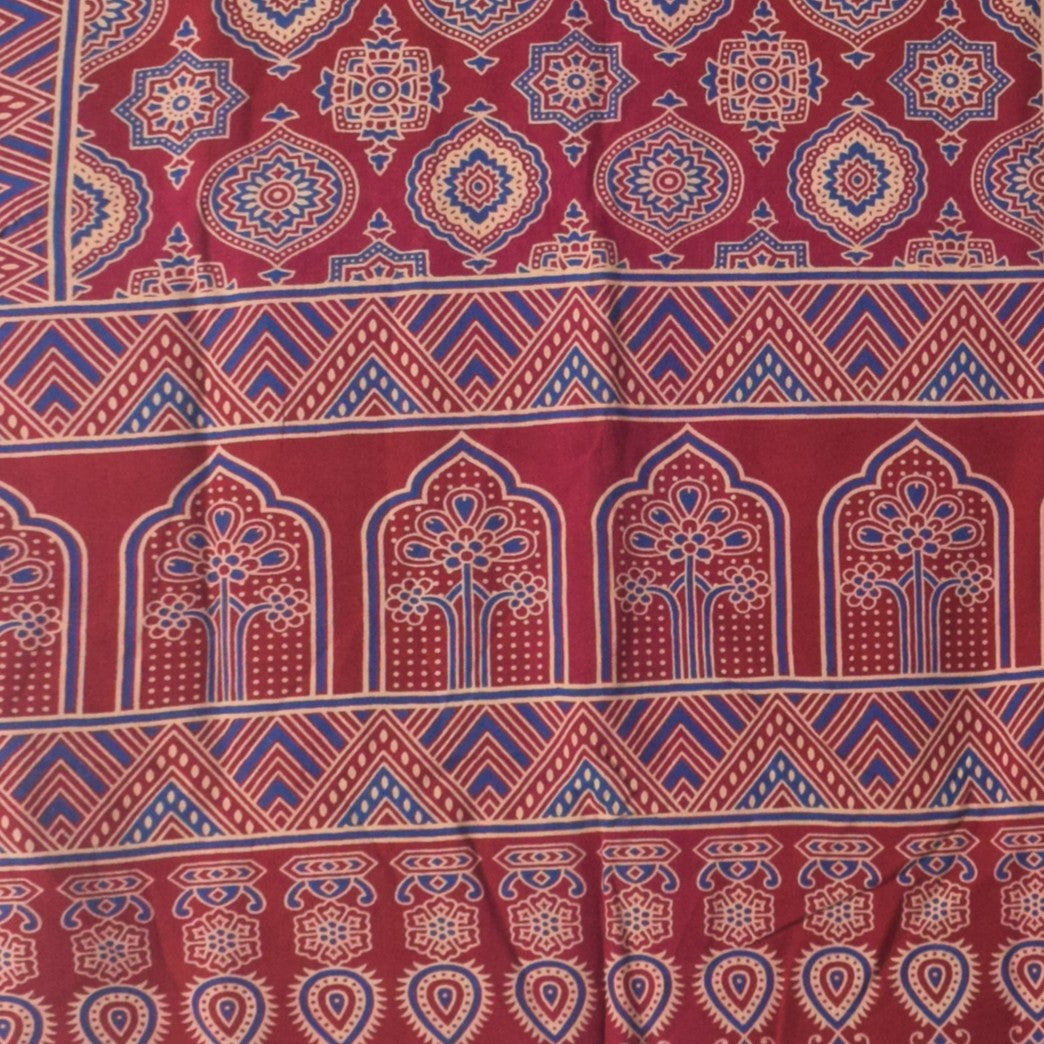 Ajrakh Rayon Screen Print Hand Printed Stole  - 2.1 Mtr Length   -  SKU : RD25702B