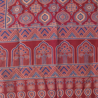 Ajrakh Rayon Screen Print Hand Printed Stole  - 2.1 Mtr Length   -  SKU : RD25702B