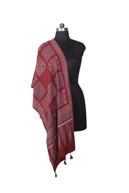 Ajrakh Rayon Screen Print Hand Printed Stole  - 2.1 Mtr Length   -  SKU : RD25702E