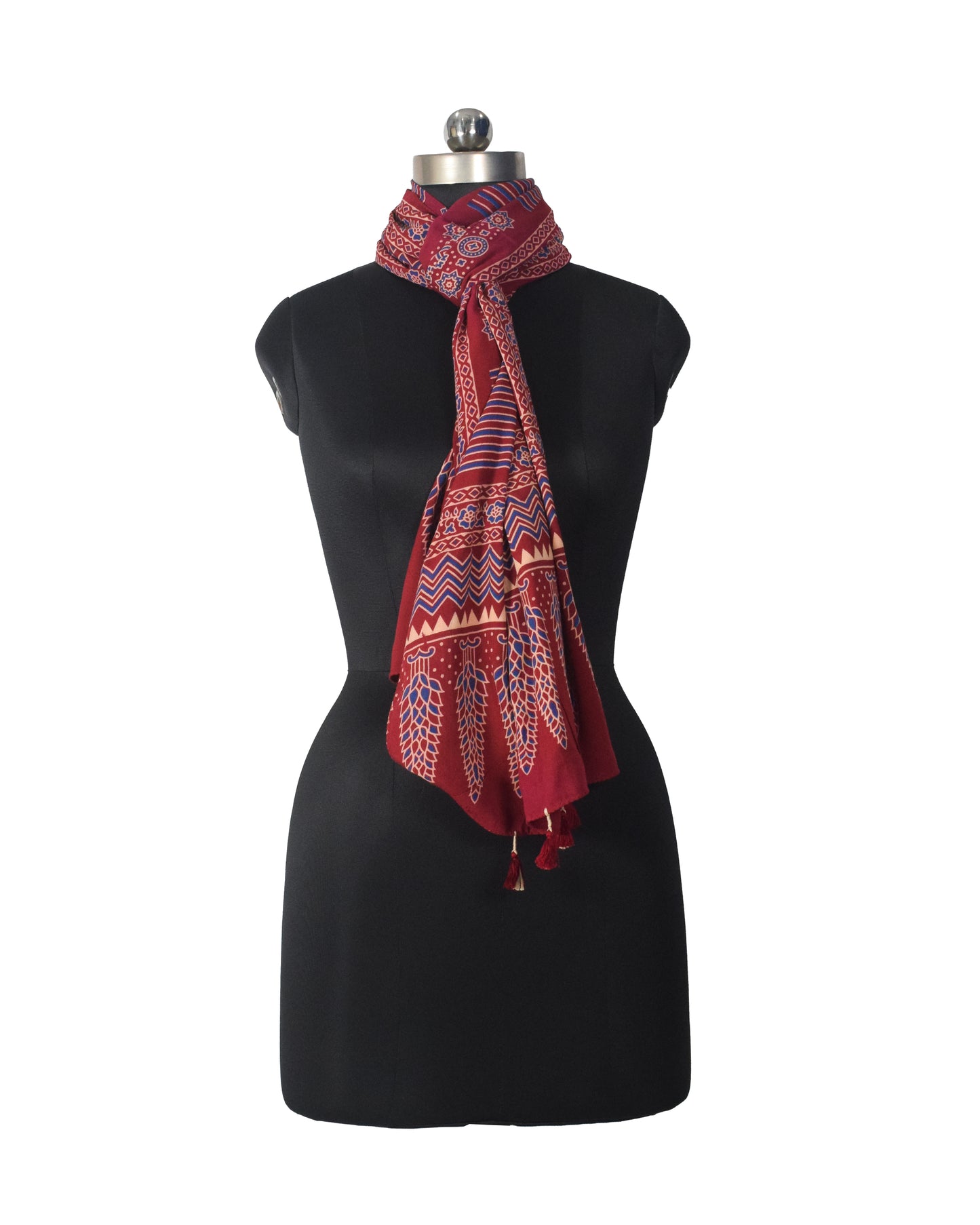 Ajrakh Rayon Screen Print Hand Printed Stole  - 2.1 Mtr Length   -  SKU : RD25702E