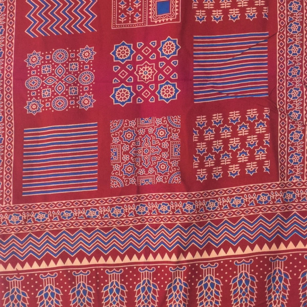 Ajrakh Rayon Screen Print Hand Printed Stole  - 2.1 Mtr Length   -  SKU : RD25702E