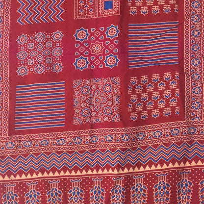 Ajrakh Rayon Screen Print Hand Printed Stole  - 2.1 Mtr Length   -  SKU : RD25702E