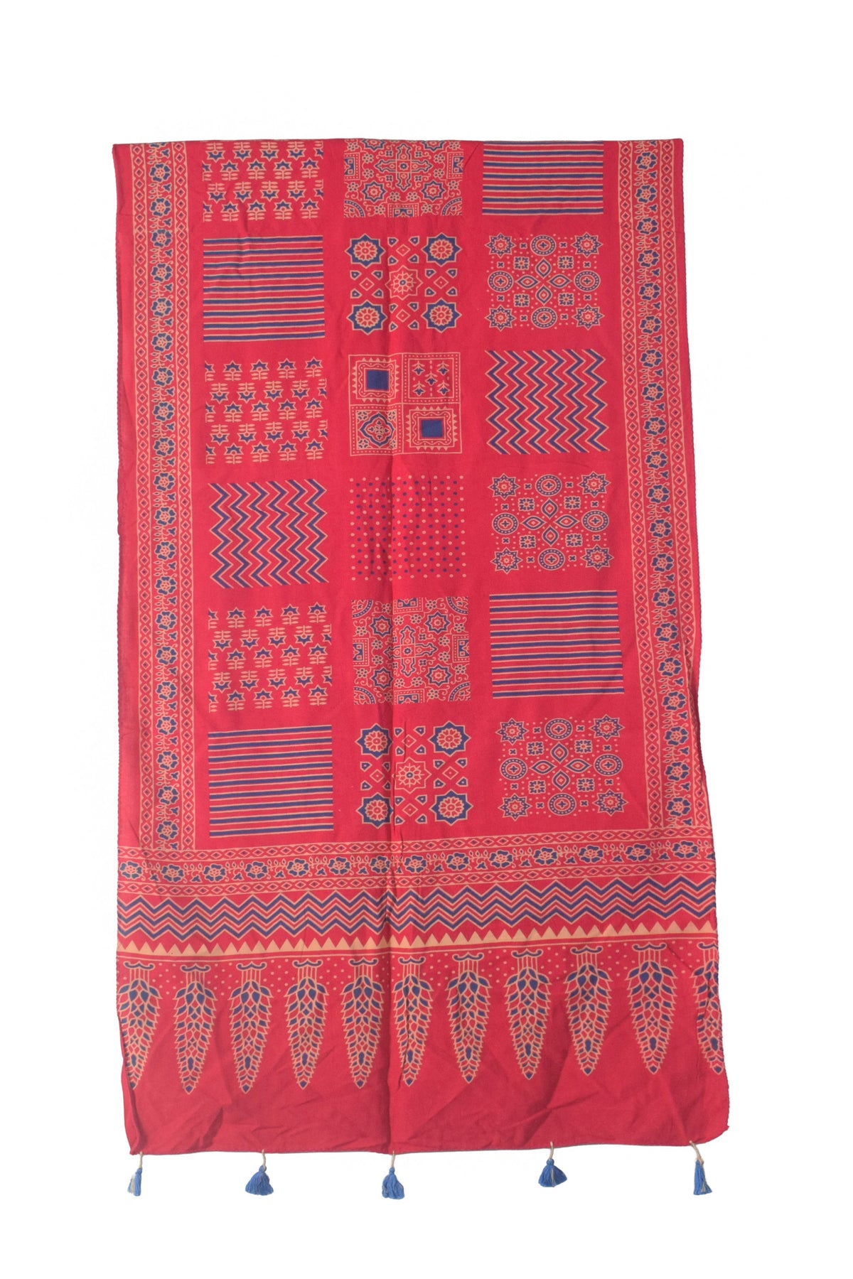 Ajrakh Rayon Screen Print Hand Printed Stole  - 2.1 Mtr Length   -  SKU : RD25702A