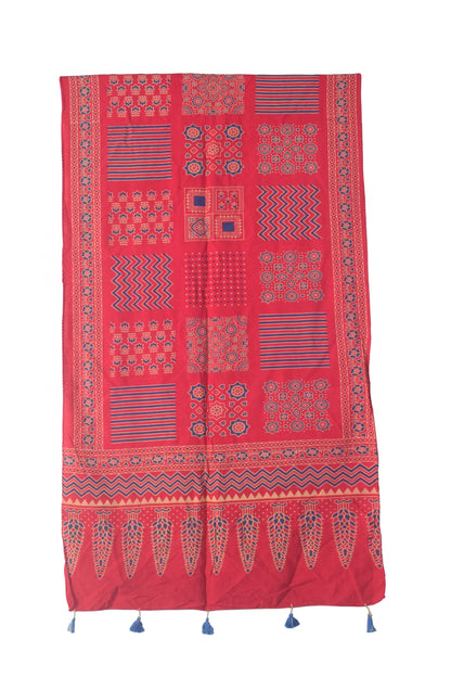 Ajrakh Rayon Screen Print Hand Printed Stole  - 2.1 Mtr Length   -  SKU : RD25702A