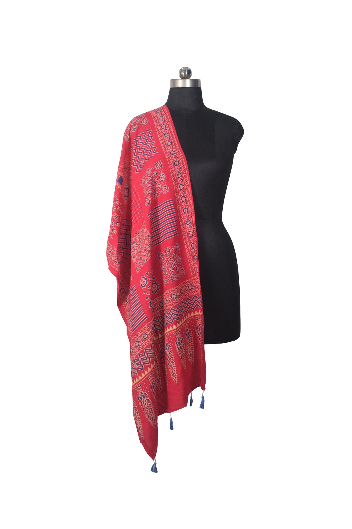 Ajrakh Rayon Screen Print Hand Printed Stole  - 2.1 Mtr Length   -  SKU : RD25702A