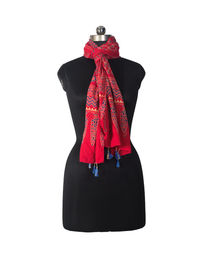 Ajrakh Rayon Screen Print Hand Printed Stole  - 2.1 Mtr Length   -  SKU : RD25702A