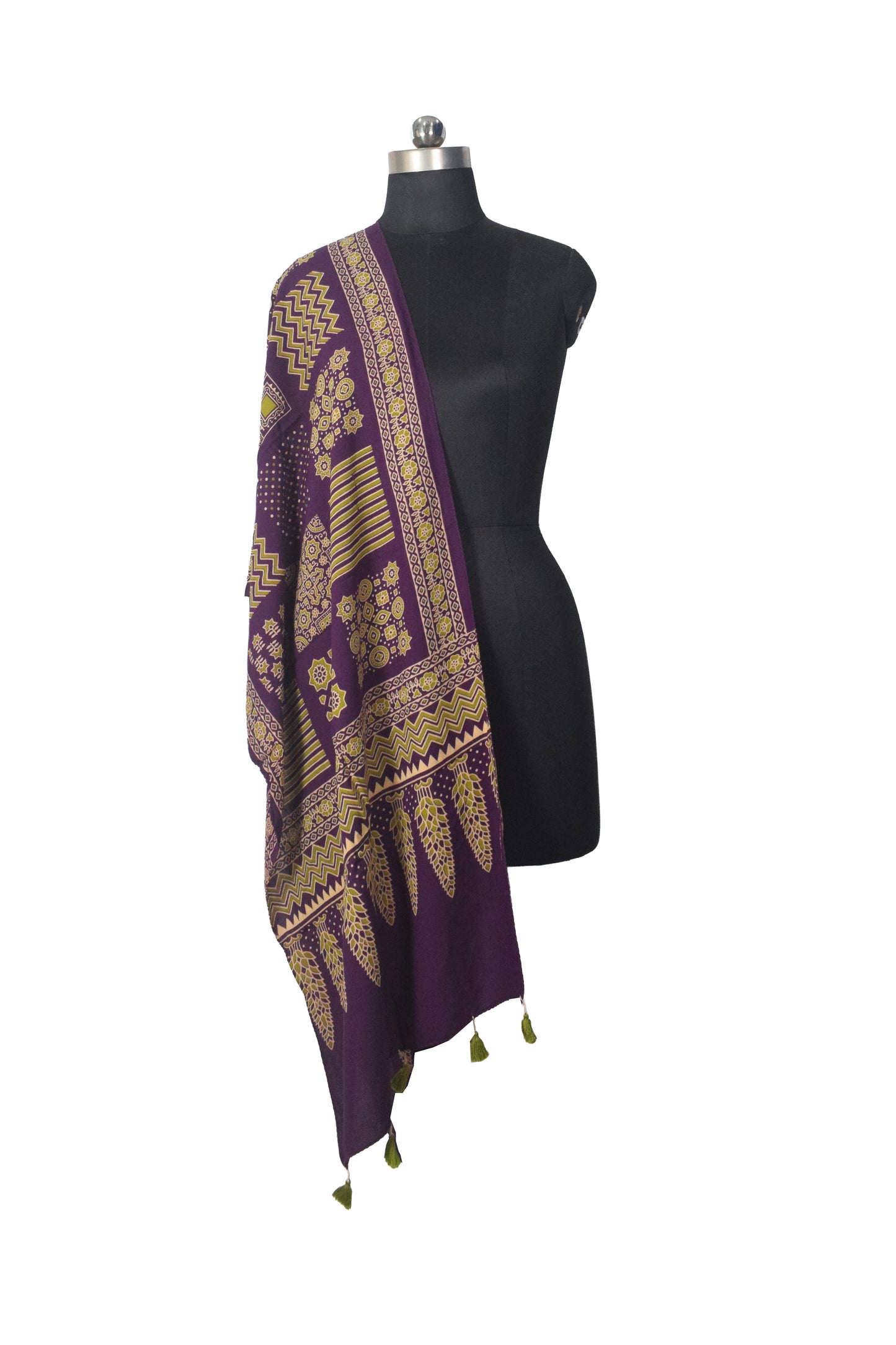 Ajrakh Rayon Screen Print Hand Printed Stole  - 2.1 Mtr Length   -  SKU : RD25702C