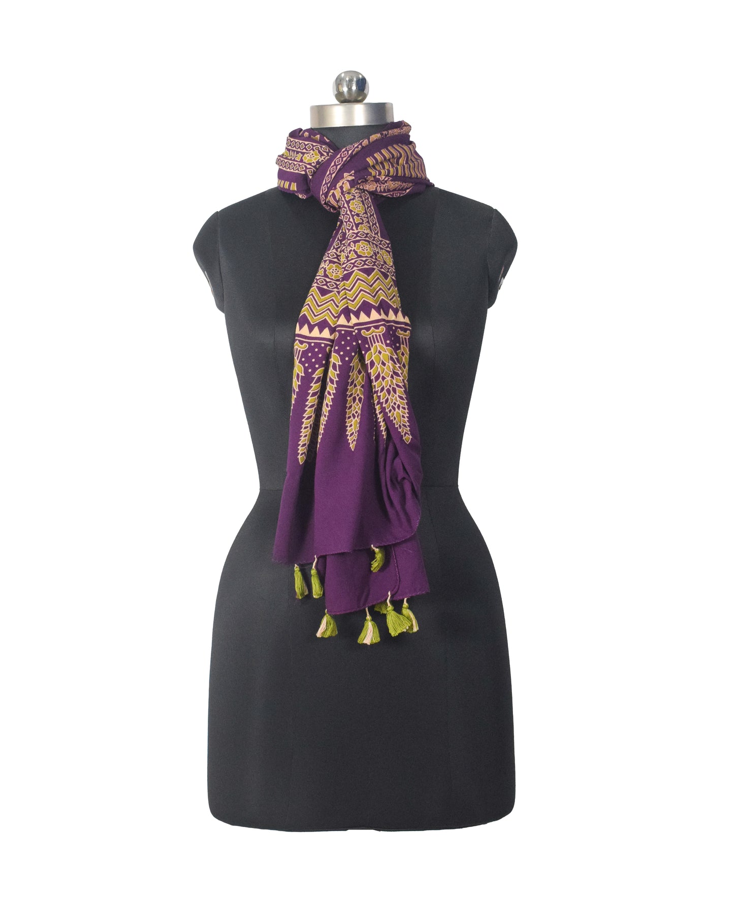 Ajrakh Rayon Screen Print Hand Printed Stole  - 2.1 Mtr Length   -  SKU : RD25702C