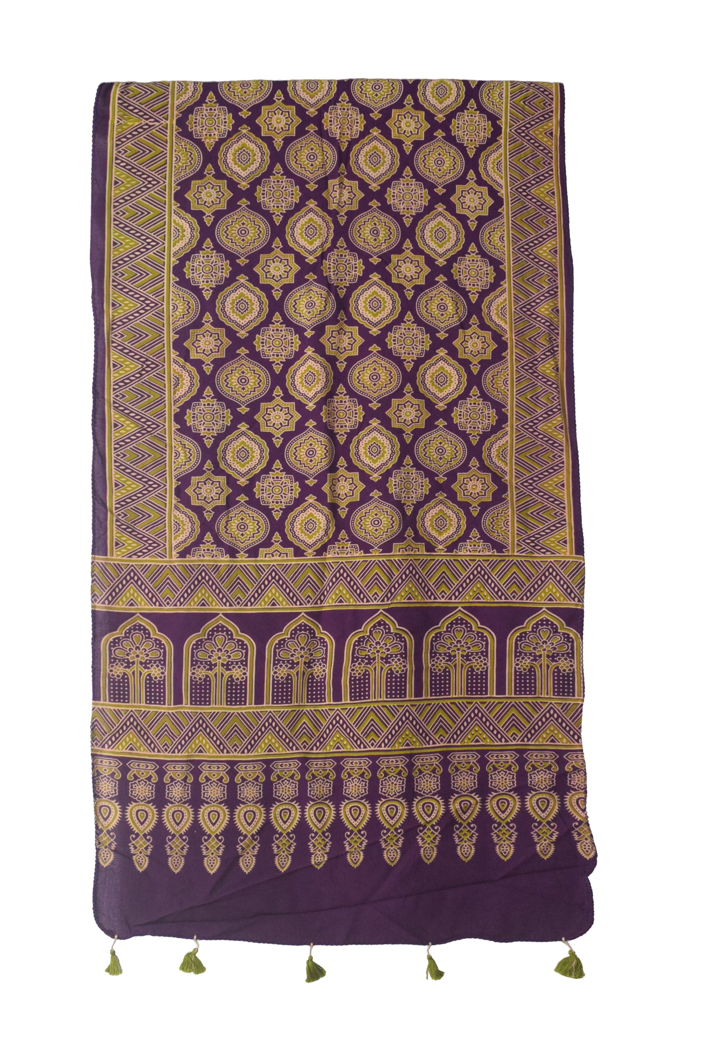 Ajrakh Rayon Screen Print Hand Printed Stole  - 2.1 Mtr Length   -  SKU : RD25702H