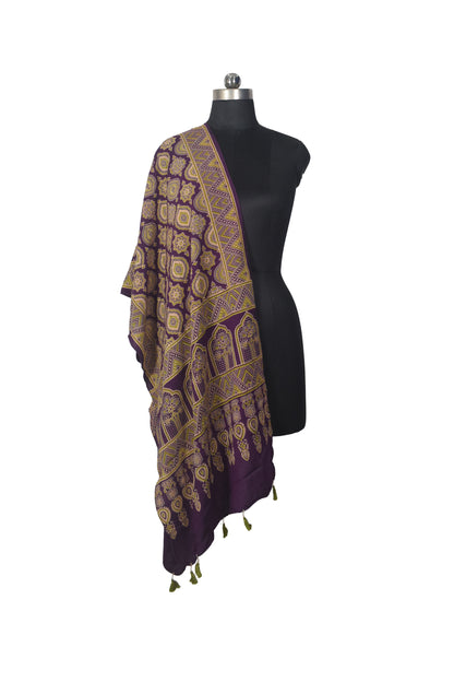Ajrakh Rayon Screen Print Hand Printed Stole  - 2.1 Mtr Length   -  SKU : RD25702H