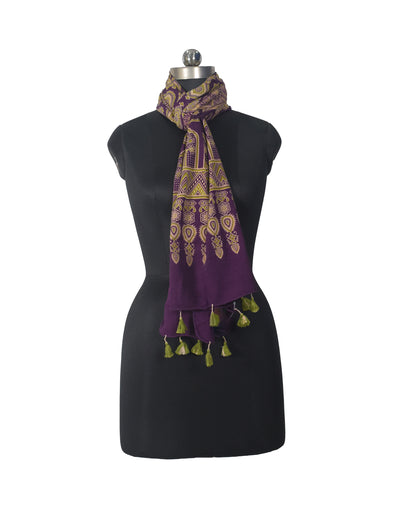 Ajrakh Rayon Screen Print Hand Printed Stole  - 2.1 Mtr Length   -  SKU : RD25702H