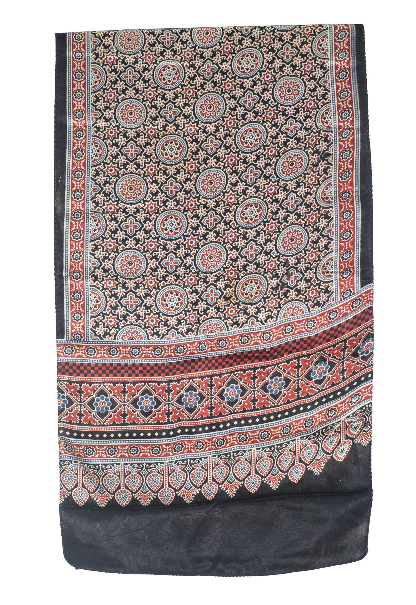 Ajrakh Mashru Silk Nepthol Dye Screen Print Stole  - 2.1 Mtr Length   -  SKU : RD22702A