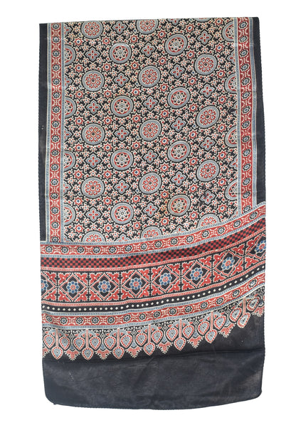 Ajrakh Mashru Silk Nepthol Dye Screen Print Stole  - 2.1 Mtr Length   -  SKU : RD22702A