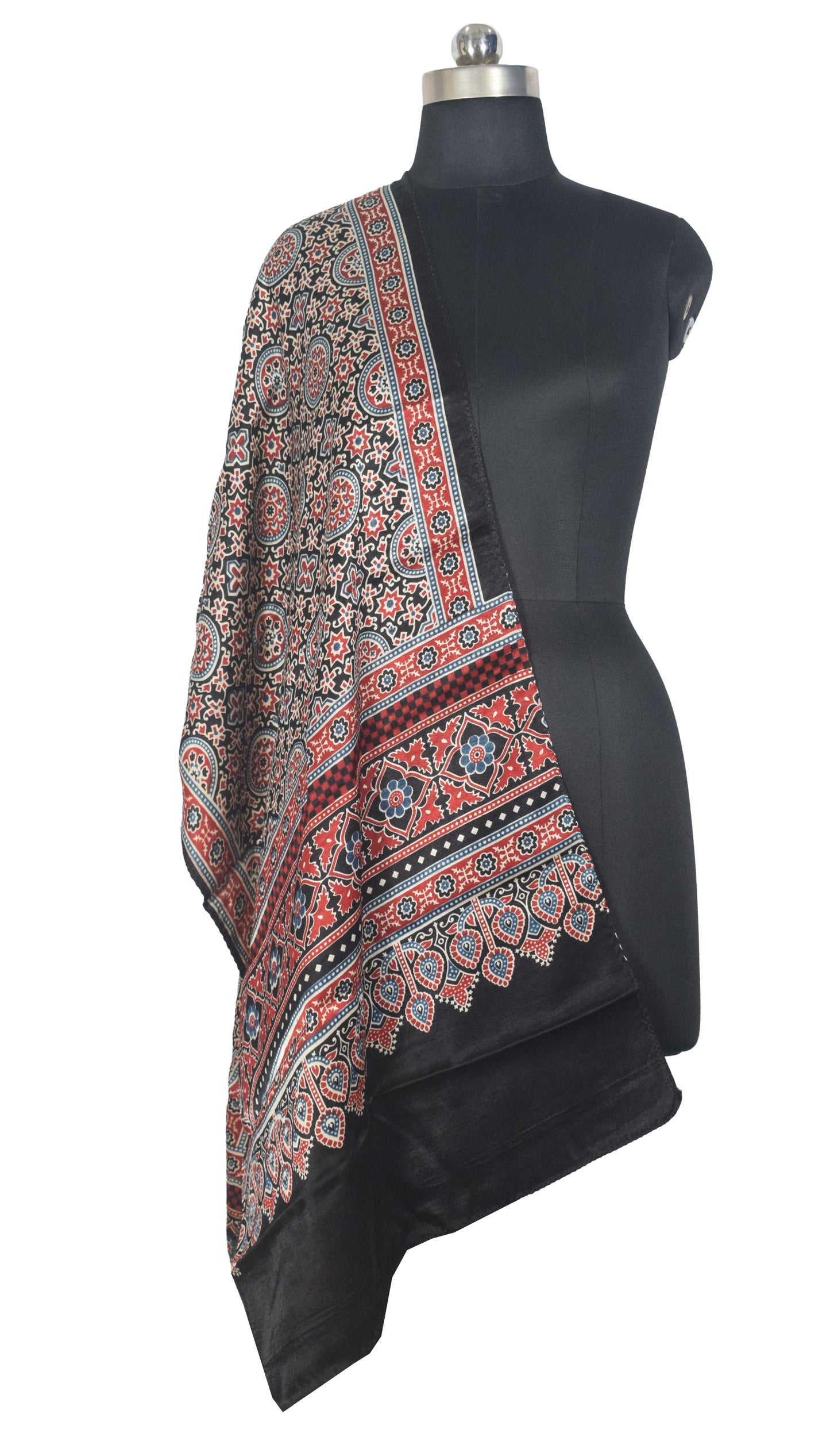 Ajrakh Mashru Silk Nepthol Dye Screen Print Stole  - 2.1 Mtr Length   -  SKU : RD22702A