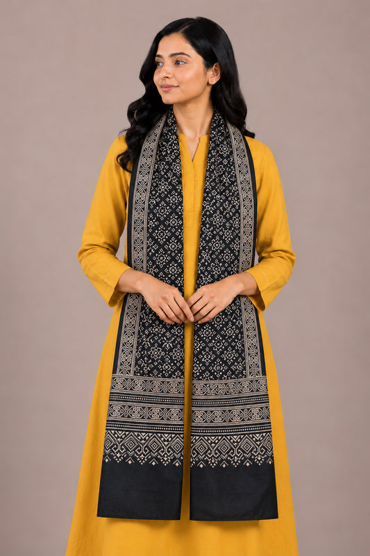 Patola Print Mashru Silk Two Colour Print Screen Print Hand Printed Stole  - 2.1 Mtr Length   -  SKU : RD04801A