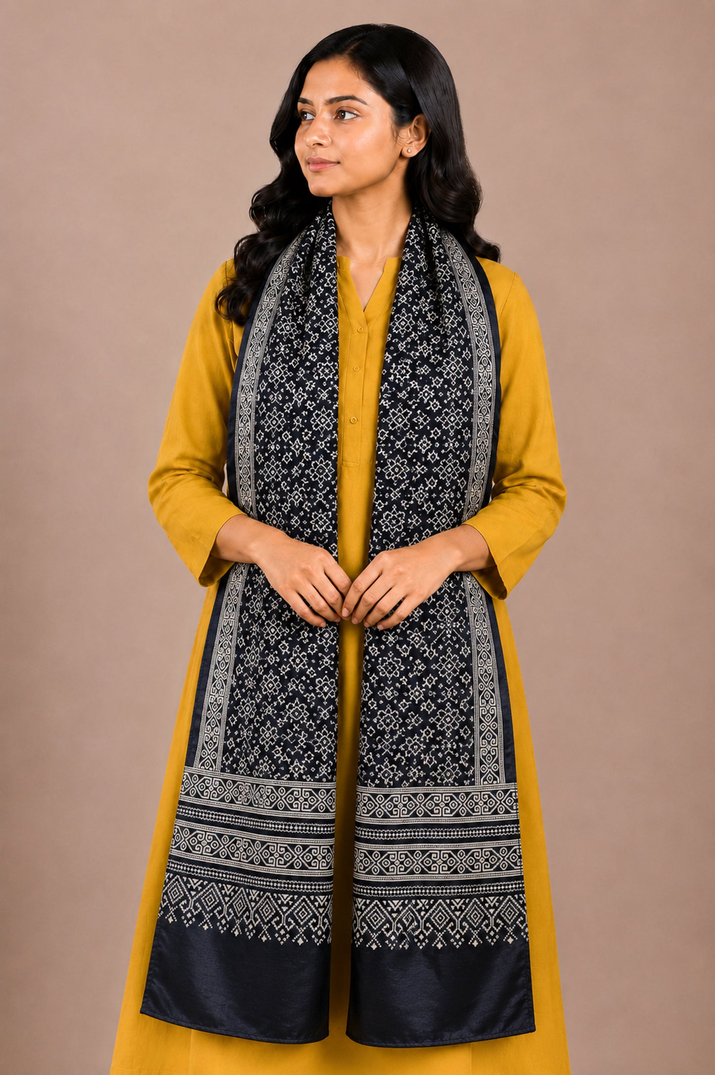 Patola Print Mashru Silk Two Colour Print Screen Print Hand Printed Stole  - 2.1 Mtr Length   -  SKU : RD25704D