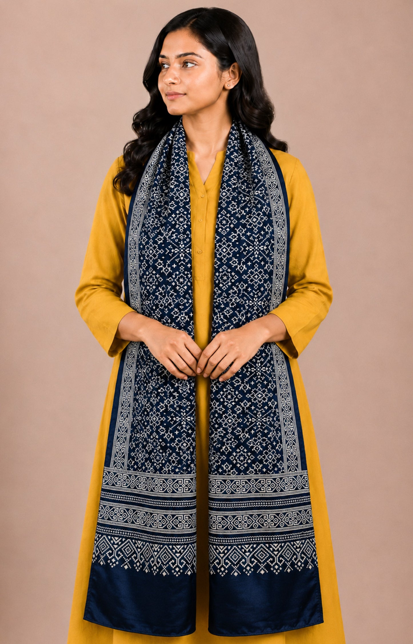 Patola Print Mashru Silk Two Colour Print Screen Print Hand Printed Stole  - 2.1 Mtr Length   -  SKU : RD25704F