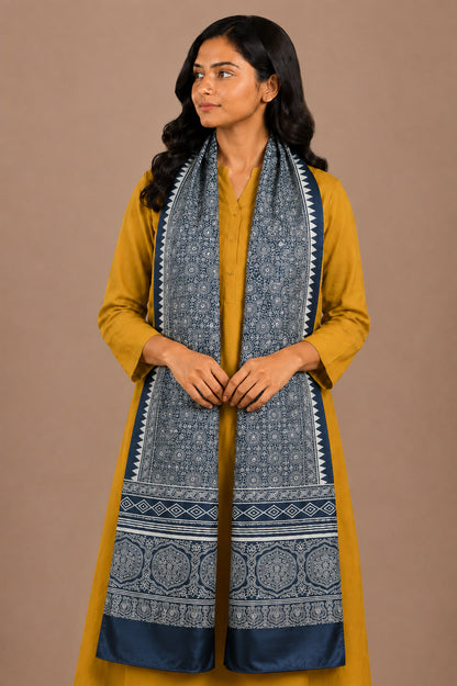 Patola Print Mashru Silk Two Colour Print Screen Print Hand Printed Stole  - 2.1 Mtr Length   -  SKU : RD23803B