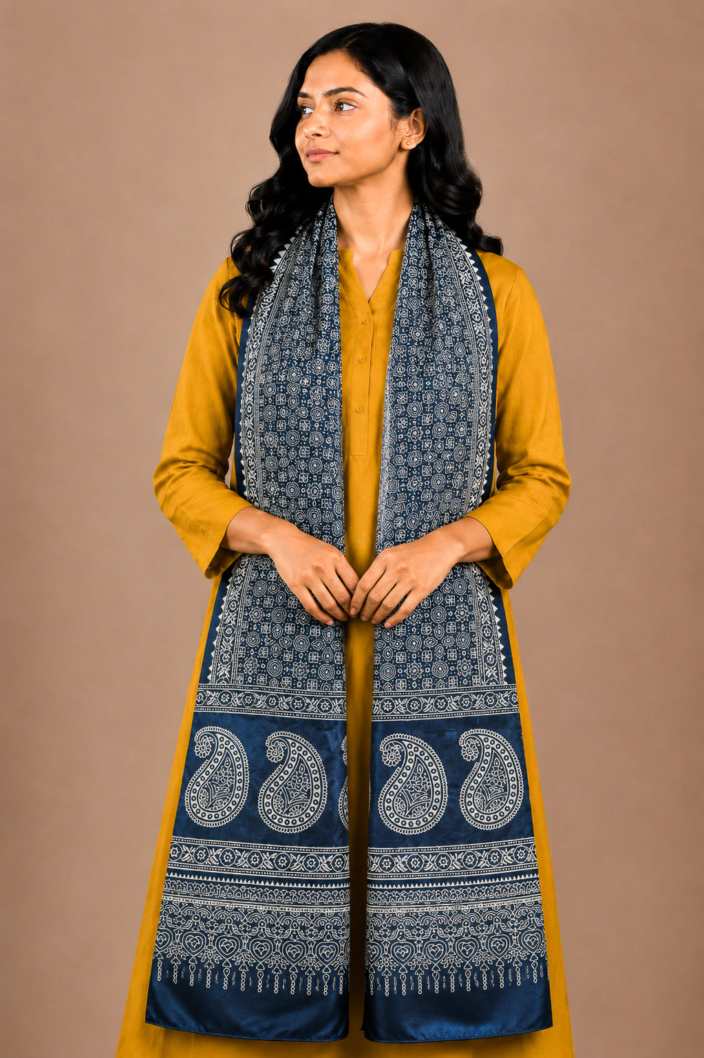 Patola Print Mashru Silk Two Colour Print Screen Print Hand Printed Stole  - 2.1 Mtr Length   -  SKU : RD23803C