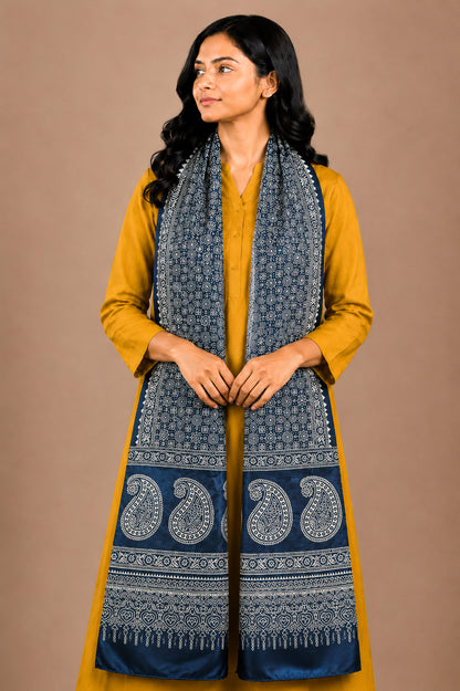 Patola Print Mashru Silk Two Colour Print Screen Print Hand Printed Stole  - 2.1 Mtr Length   -  SKU : RD23803C