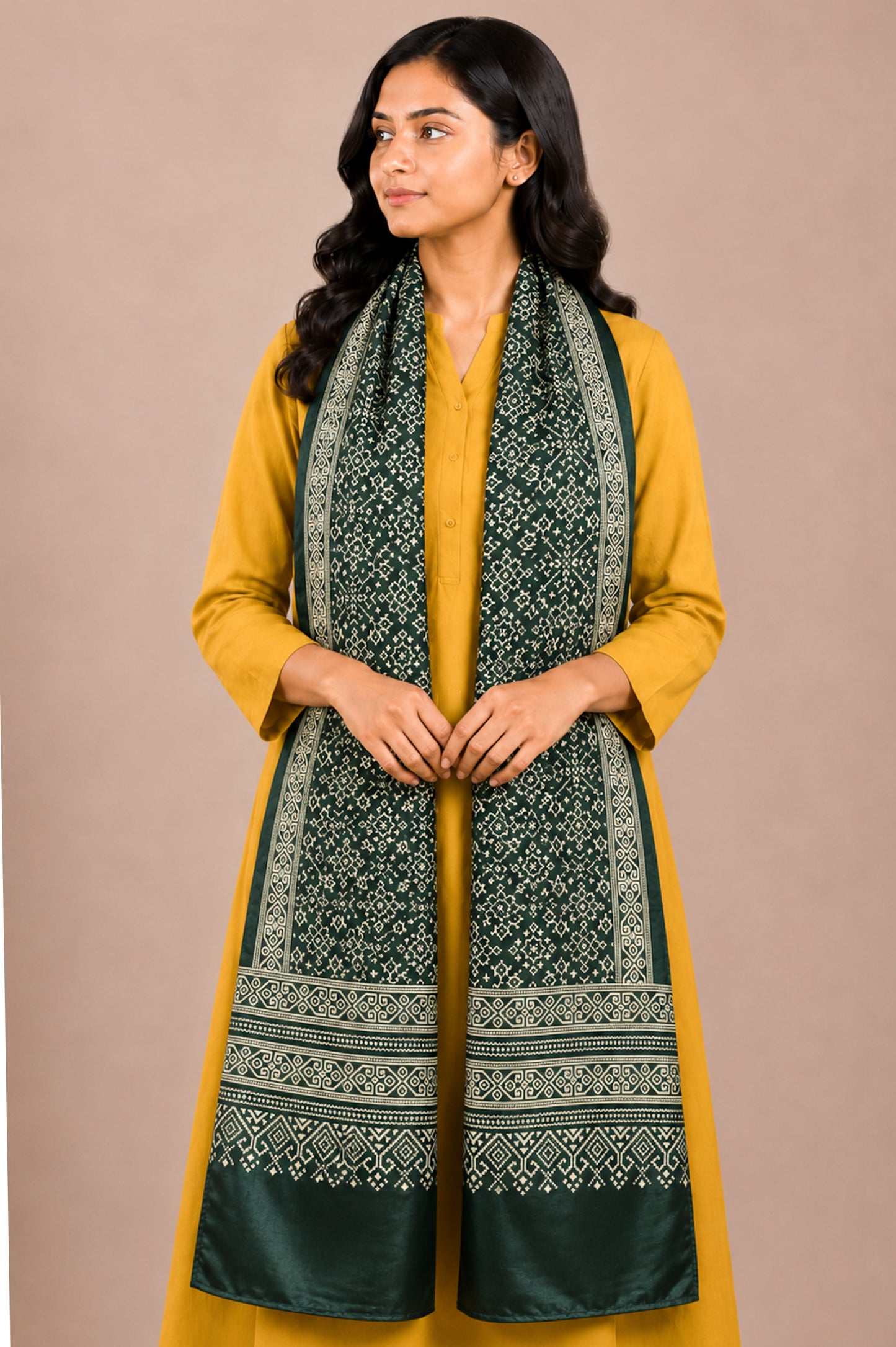 Patola Print Mashru Silk Two Colour Print Screen Print Hand Printed Stole  - 2.1 Mtr Length   -  SKU : RD25704B
