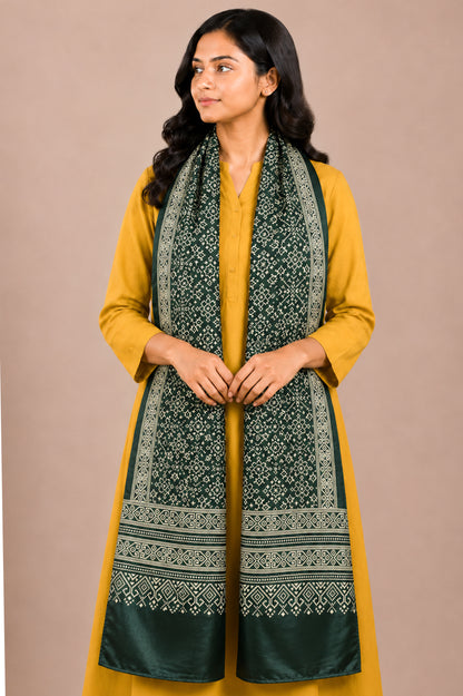 Patola Print Mashru Silk Two Colour Print Screen Print Hand Printed Stole  - 2.1 Mtr Length   -  SKU : RD25704B