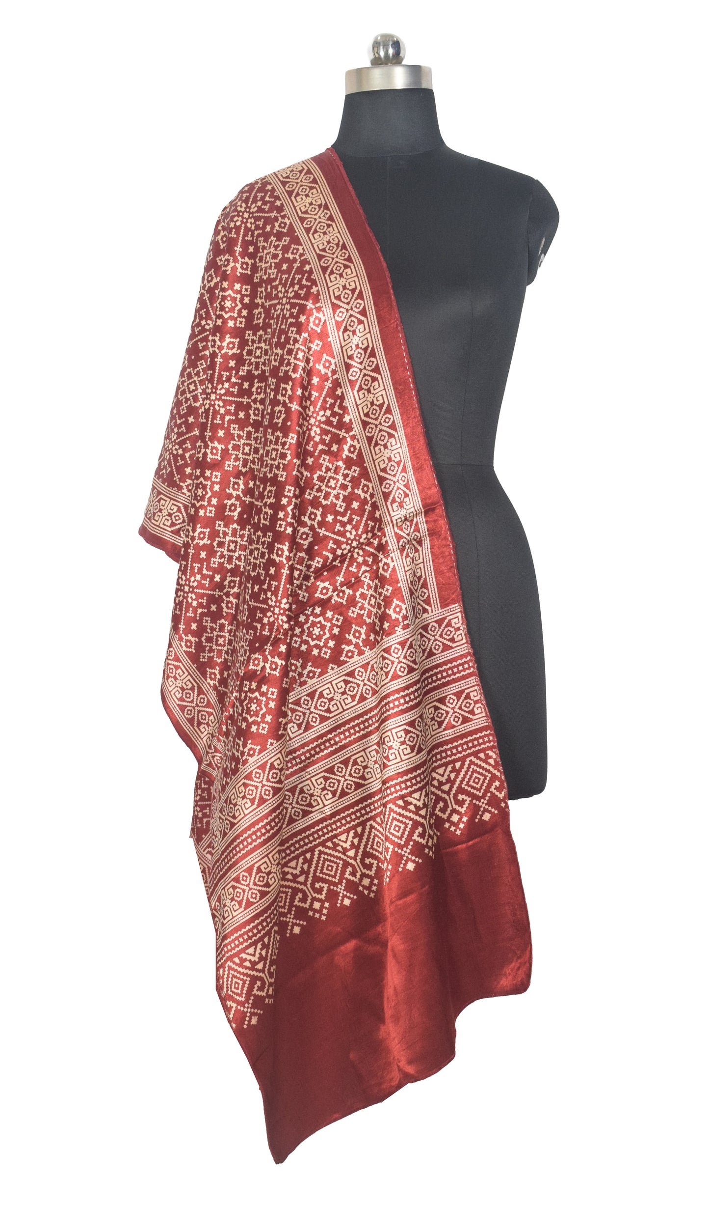 Patola Print Mashru Silk Two Colour Print Screen Print Hand Printed Stole  - 2.1 Mtr Length   -  SKU : RD25704E