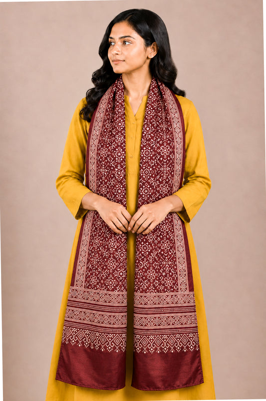 Patola Print Mashru Silk Two Colour Print Screen Print Hand Printed Stole  - 2.1 Mtr Length   -  SKU : RD25704E