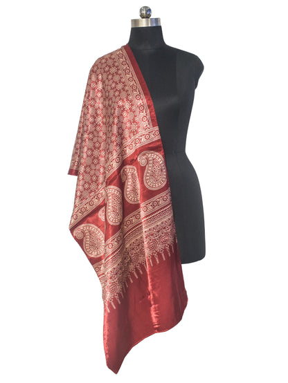 Patola Print Mashru Silk Two Colour Print Screen Print Hand Printed Stole  - 2.1 Mtr Length   -  SKU : RD23803F