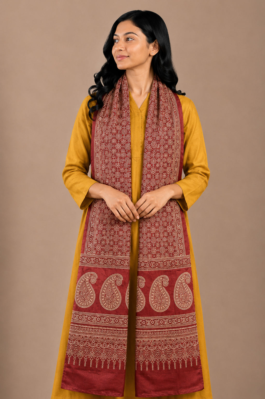 Patola Print Mashru Silk Two Colour Print Screen Print Hand Printed Stole  - 2.1 Mtr Length   -  SKU : RD23803F