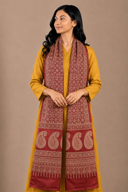 Patola Print Mashru Silk Two Colour Print Screen Print Hand Printed Stole  - 2.1 Mtr Length   -  SKU : RD23803F