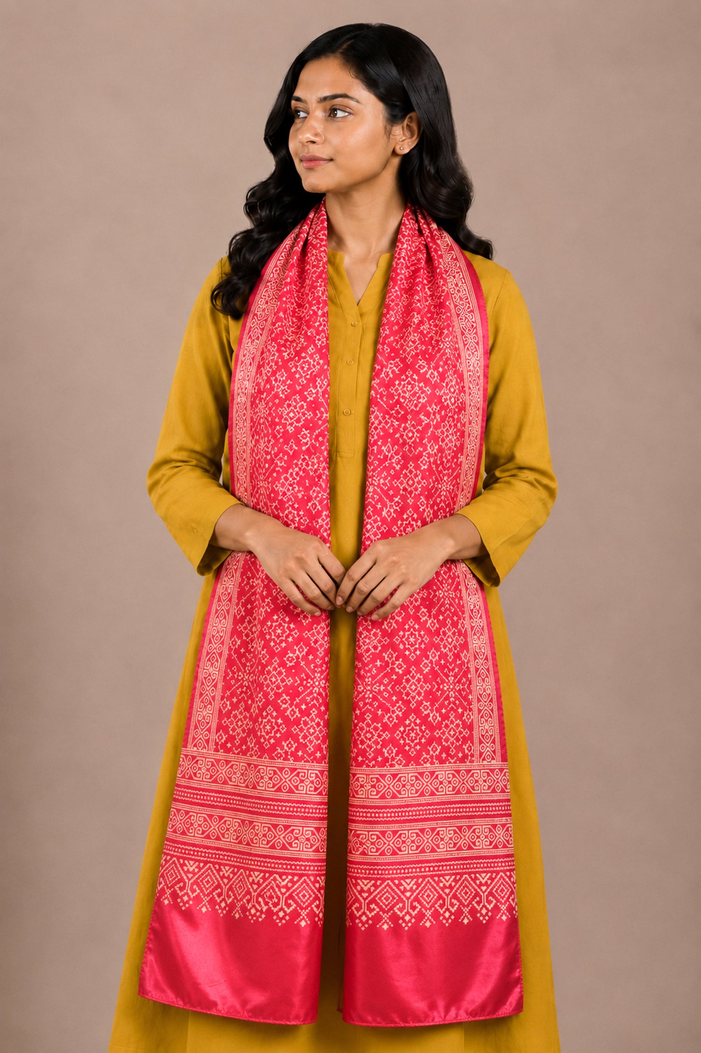 Patola Print Mashru Silk Two Colour Print Screen Print Hand Printed Stole  - 2.1 Mtr Length   -  SKU : RD25704C