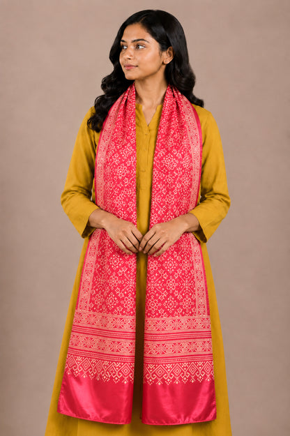 Patola Print Mashru Silk Two Colour Print Screen Print Hand Printed Stole  - 2.1 Mtr Length   -  SKU : RD25704C