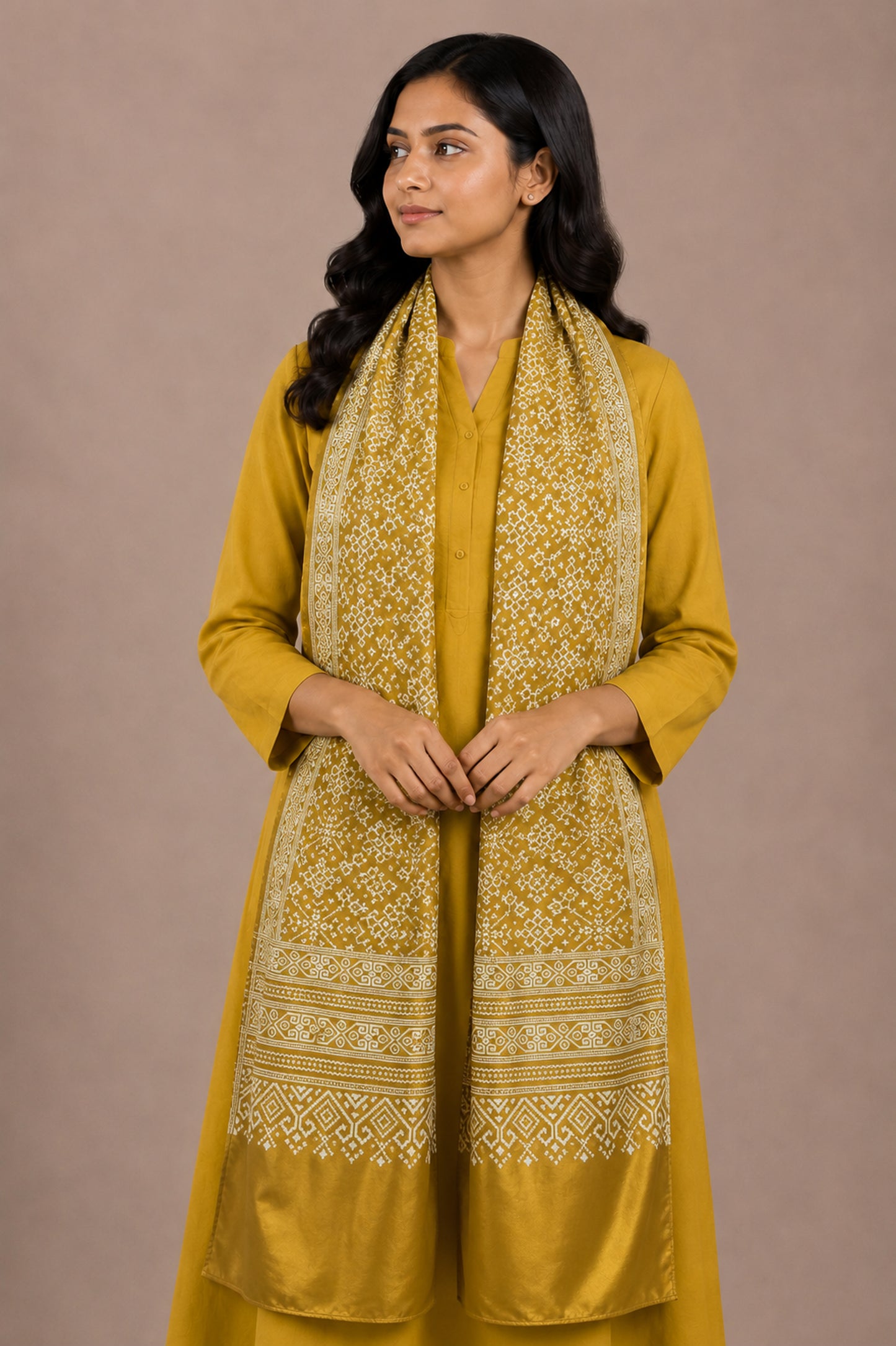 Patola Print Mashru Silk Two Colour Print Screen Print Hand Printed Stole  - 2.1 Mtr Length   -  SKU : RD25704A