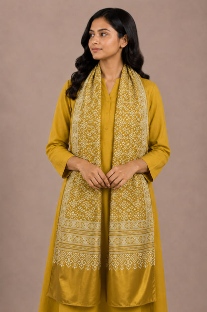 Patola Print Mashru Silk Two Colour Print Screen Print Hand Printed Stole  - 2.1 Mtr Length   -  SKU : RD25704A