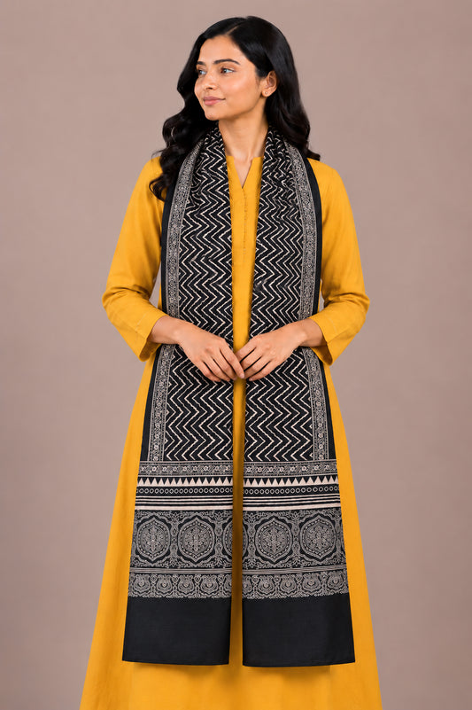 Laheryu Print Mashru Silk Two Colour Print Screen Print Hand Printed Stole  - 2.1 Mtr Length   -  SKU : RD04803A