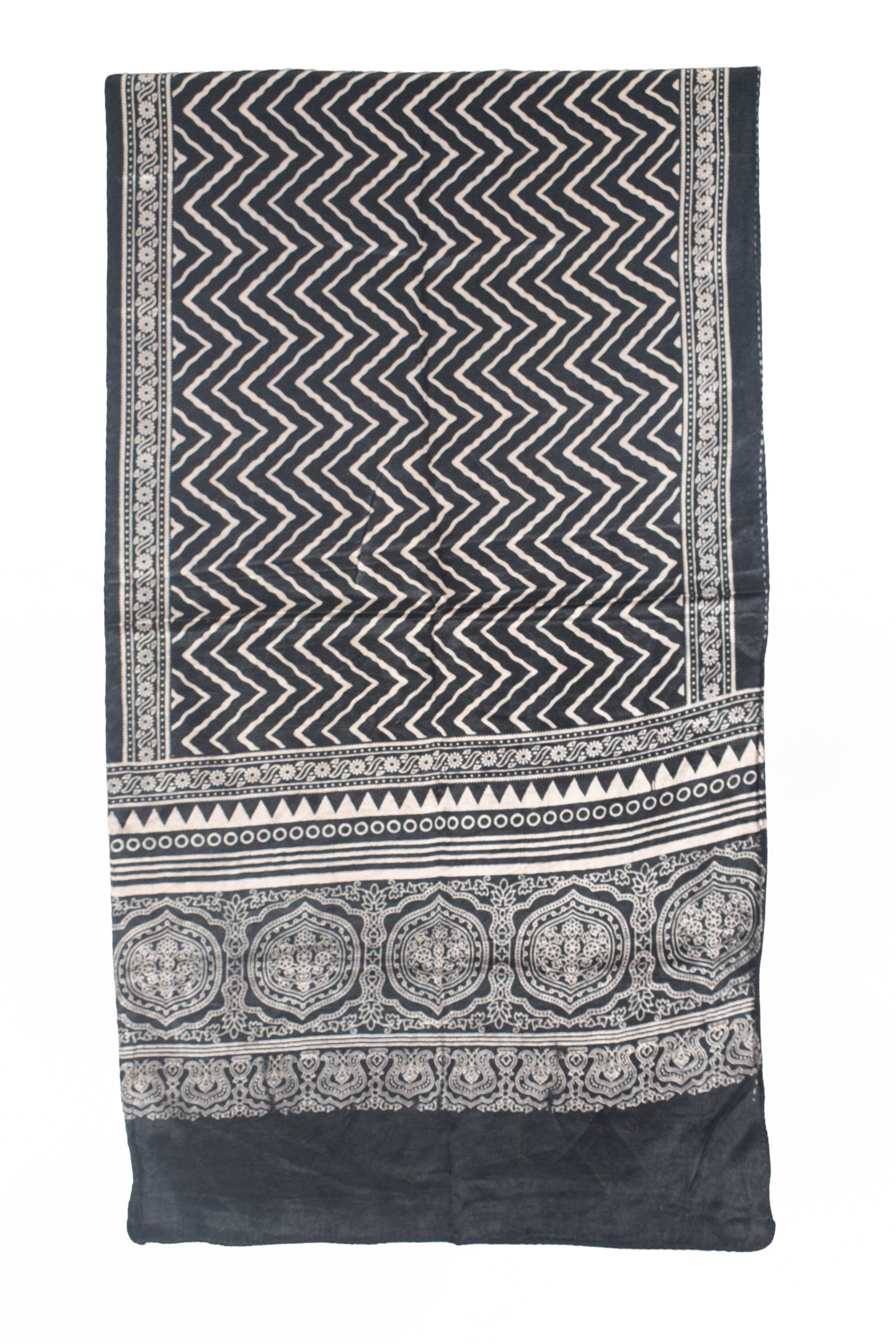 Laheryu Print Mashru Silk Two Colour Print Screen Print Hand Printed Stole  - 2.1 Mtr Length   -  SKU : RD25703C