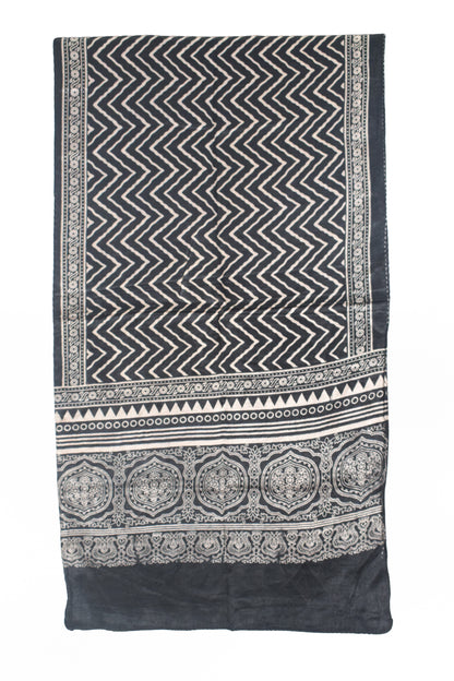 Laheryu Print Mashru Silk Two Colour Print Screen Print Hand Printed Stole  - 2.1 Mtr Length   -  SKU : RD25703C