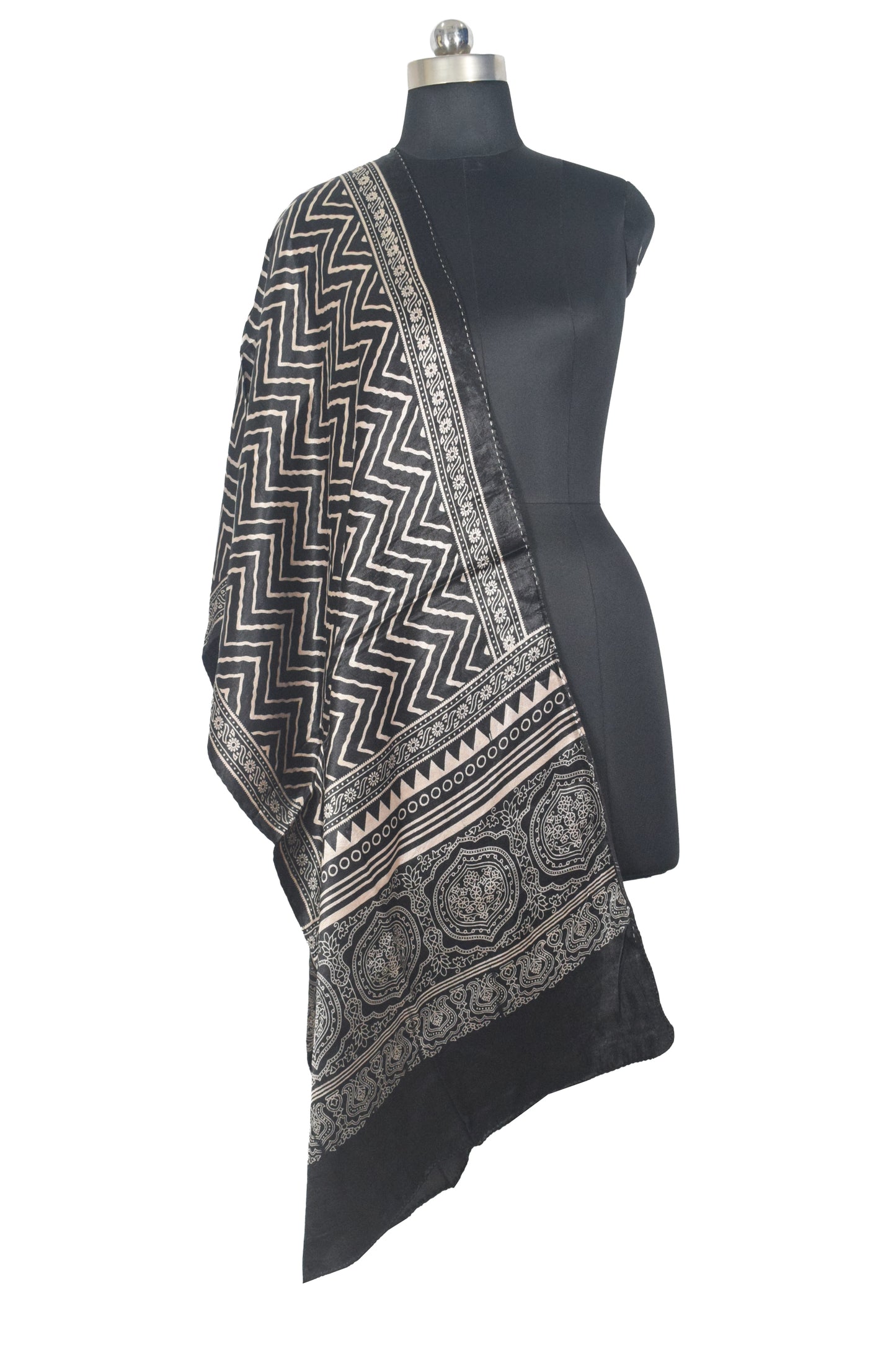 Laheryu Print Mashru Silk Two Colour Print Screen Print Hand Printed Stole  - 2.1 Mtr Length   -  SKU : RD25703C