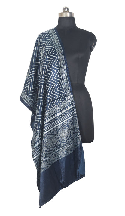 Laheryu Print Mashru Silk Two Colour Print Screen Print Hand Printed Stole  - 2.1 Mtr Length   -  SKU : RD25703E